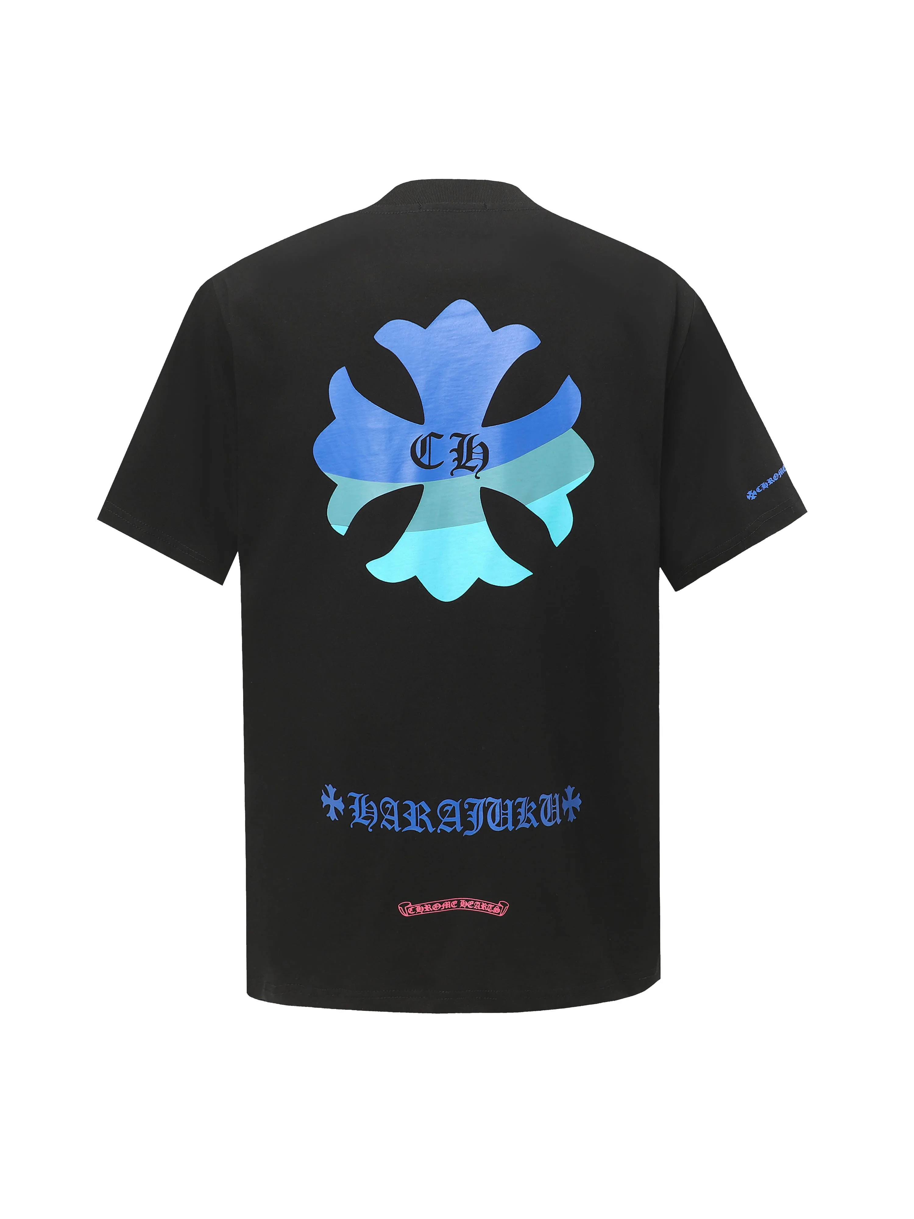 🅿️170 Chrome hearte/Chrome heart ch 25ss early spring Sanskrit horseshoe print short-sleeved T-shirt. A must-have item for daily commuting for men and women in light luxury. The correct version is welcome to compare. Detailed features: ·280g 100% cotton double yarn jersey fabric. ·Custom-dyed in the same cylinder, special thickened 32 pieces double-strand 1x1 thread. ·Double-needle cross-stitch technology. ·Original main mark washed tag. Color: black white. Size: XS-L